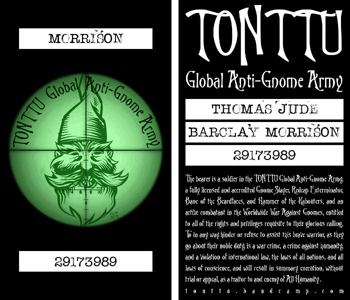 Tonttu Global Anti-Gnome Army identity card