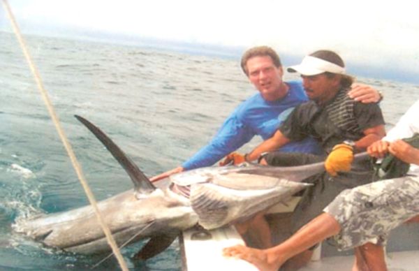 Craigs first Black Marlin, mate Carlos Vallejos