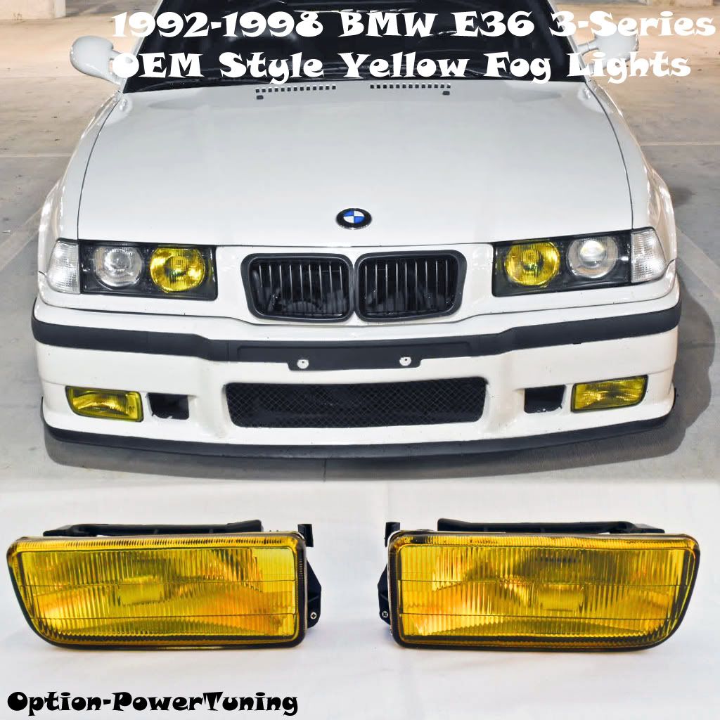 9298 BMW E36 M3/3Series Glass Lens Yellow Fog Lights Lamps 2Drs OEM