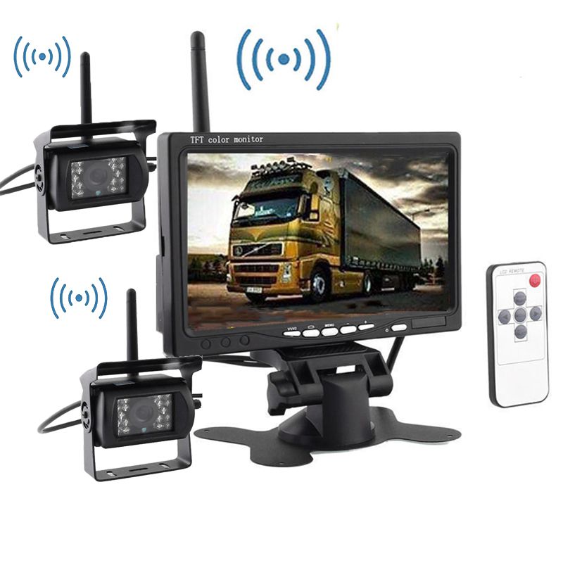 7 inch Monitor+Wireless IR Night Vision Rear View Back up 2 Cameras System