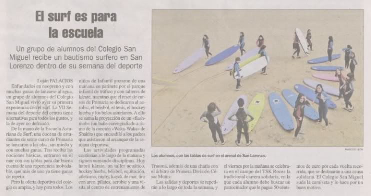 Curso de la Escuela Asturiana de Surf para el Colegio San Miguel en Gijón