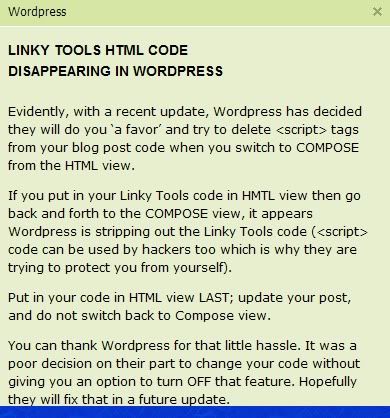 Linky Tools disappearing in WordPress?