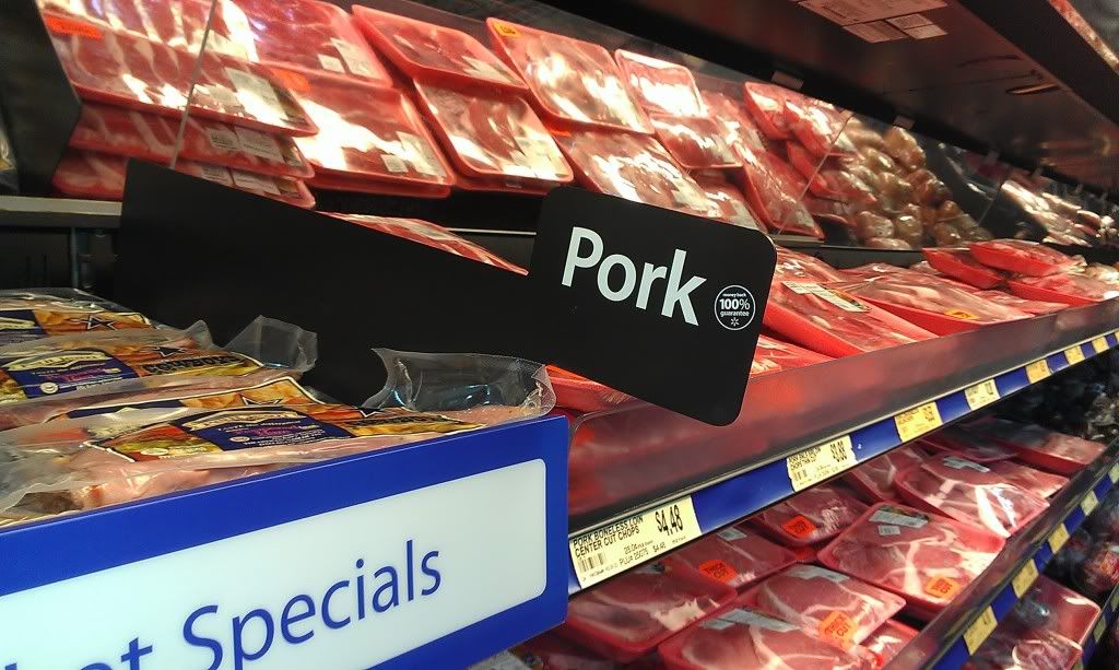 Pork section of WalMart where we found Petit Jean Meats Peppered Ham Slices