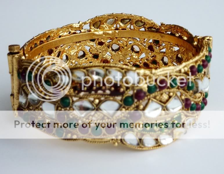 Bollywood India Antique Gold RED GREEN Wave Cuff Bangle  